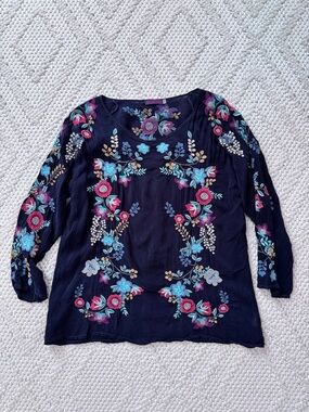 Johnny Was Navy Embroidered Floral Tunic